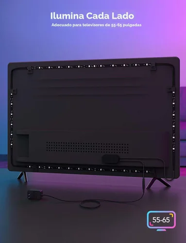 Vista 7 de Govee Retroiluminación LED para TV, tira de luces LED inteligentes RGBIC para televisores de 55 a 65 pulgadas, control de aplicación Bluetooth