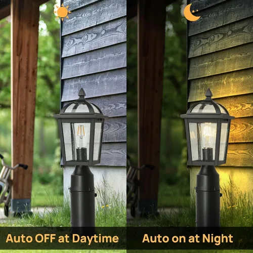 Vista 3 de Luz de poste al aire libre del atardecer al amanecer con salida GFCI, lámpara de poste de aluminio impermeable, lámpara de poste de poste de luz