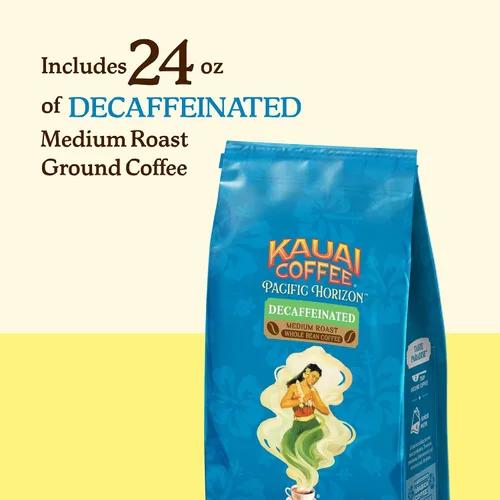 Vista 6 de Kauai Café molido, descafeinado tostado medio, café molido arábica del mayor productor de café de Hawái, aroma brillante con notas florales ligeras