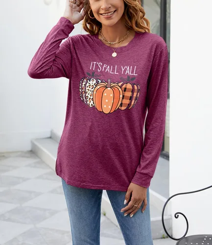 Vista 3 de BAOKUAN Sudaderas con estampado de calabaza para mujer, cuello redondo, casual, manga larga para otoño