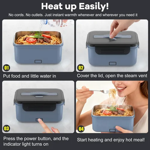 Vista 5 de Monteka Fiambrera eléctrica inalámbrica para adultos, calentador de alimentos portátil recargable de 1.8L, lonchera calentada, regalos de elefante