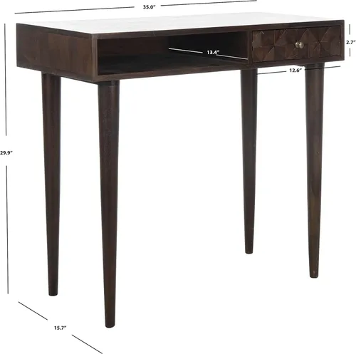 Vista 3 de Safavieh Escritorio moderno de 1 cajón marrón nogal Zinnia en casa