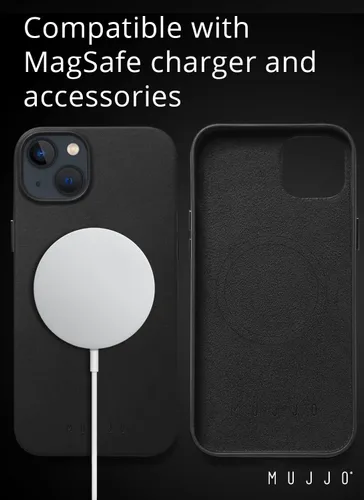 Vista 7 de Mujjo Funda completa de cuero para iPhone 15 Plus, iPhone 14 Plus con MagSafe (negro)