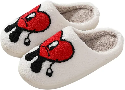 Vista 3 de Pantuflas de conejo malo para mujeres y hombres, pantuflas mullidas y esponjosas cálidas y acogedoras con corazón de amor, zapatos suaves sin