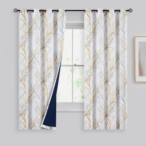 Vista 21 de FMFUNCTEX Cortinas 100% opacas para dormitorio, cortinas de ramas de árbol blanco y negro de 54 pulgadas de largo para sala de estar, cortinas