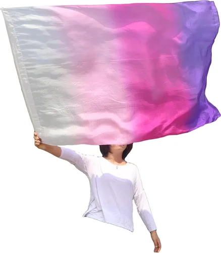 Vista 30 de Winged Sirenny Banderas flexibles de alabanza porfética de adoración de danza, serpentina rectangular de 50 pulgadas (luna azul)