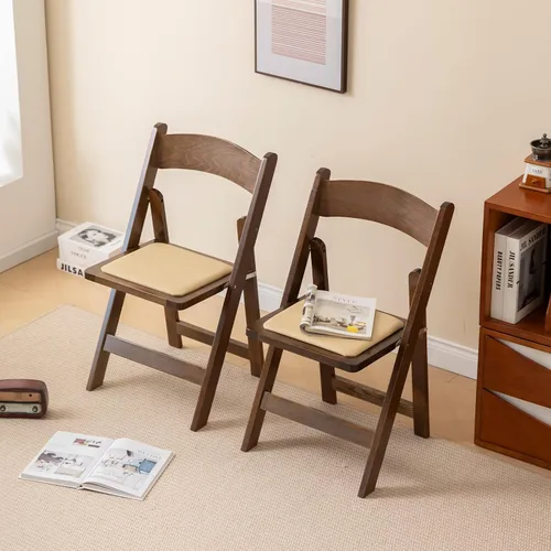 Vista 3 de Silla plegable de madera, color madera de fruta, juego de 2