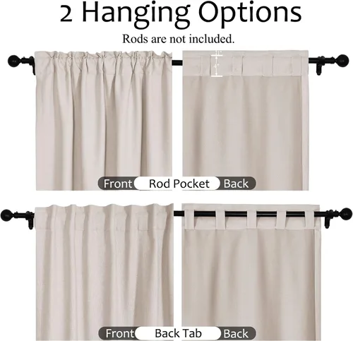 Vista 4 de Frelement Cortinas opacas de lino natural, paneles de cortinas con bolsillo para barra y pestaña trasera, para sala de estar, cortinas
