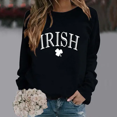 Vista 2 de Sudadera del Día de San Patricio para mujer, divertida camiseta de manga larga con estampado de trébol irlandés, talla grande, tops de trébol lindo