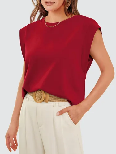 Vista 3 de WIHOLL Camisetas de manga casquillo para mujer, camisetas básicas de verano, estilo casual, ajuste holgado, moda 2024