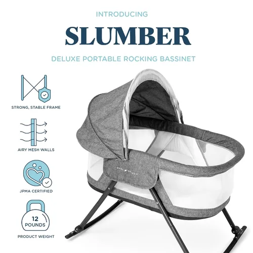 Vista 7 de Baby Delight Go with Me Slumber - Cuna mecedora de lujo, cuna portátil para bebé, toldo extraíble, tweed carbón