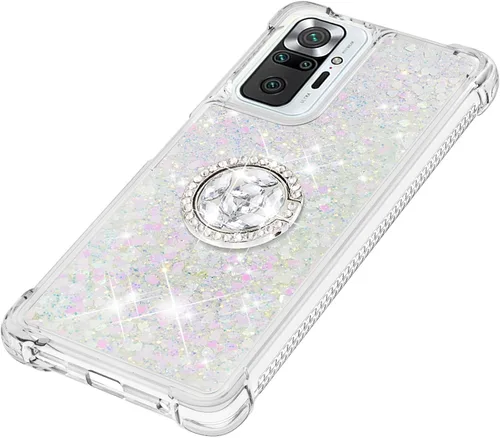 Vista 6 de CCSmall Funda para Xiaomi Redmi Note 10 Pro/Pro Max Glitter Liquid Quicksand, cubierta transparente brillante para teléfono con soporte de anillo
