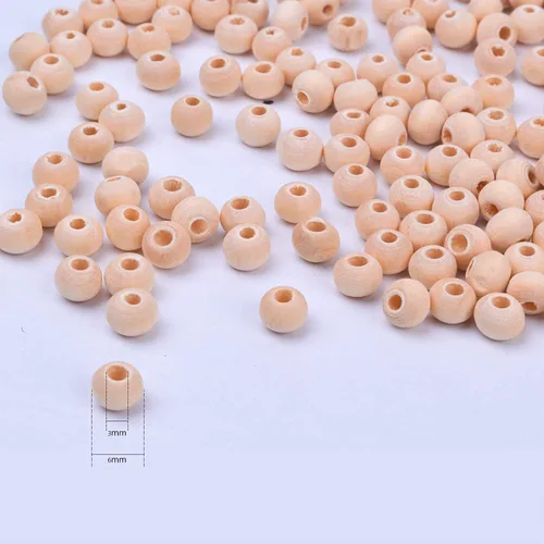 Vista 2 de BronaGrand 200pcs 0.236 in Color Natural Bola Redonda Madera Espaciador Perlas Joyas Hallazgos Encantos