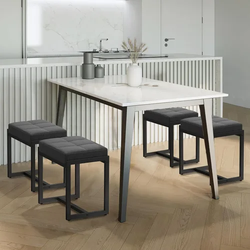 Vista 7 de Taburete de tocador, taburetes de silla de tocador para sala de maquillaje, taburete cuadrado de lino para tocador, otomanos pequeños acolchados