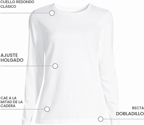 Vista 5 de Lands' End - Camiseta de manga larga, cuello redondo y holgada de algodón Supima cultivado en EE. UU. para mujer Blanco