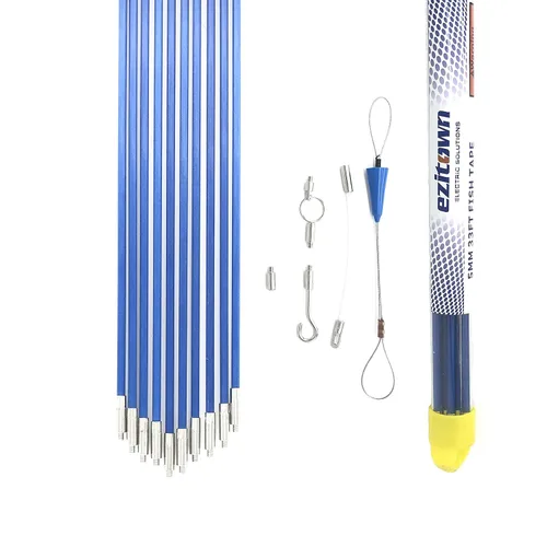 Vista 6 de Kit de cinta de pescado de fibra de vidrio, extractor de cable conectable, diámetro de 0.197 in, 33 pies, rosca de conector M4, empuje, varillas