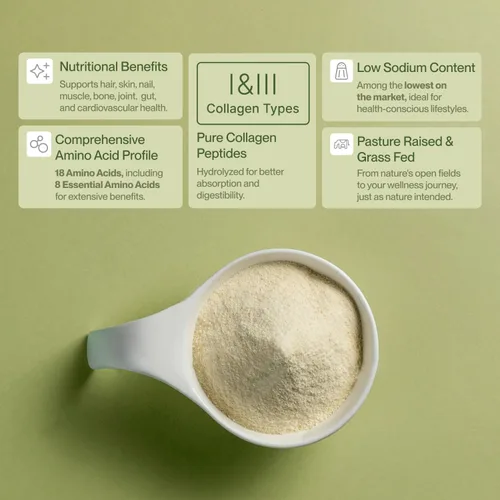 Vista 2 de Péptidos de colágeno en polvo alimentado con pasto y criado en pastizales, colágeno hidrolizado tipo I y III para cabello, uñas, piel