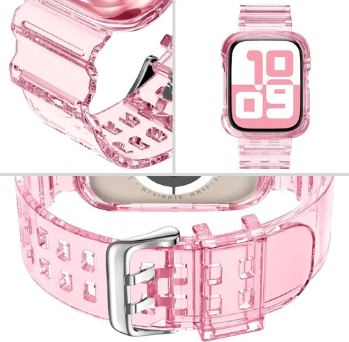 Vista 62 de DABAOZA - Correa transparente compatible con Apple Watch con estuche protector, correa deportiva de TPU con brillo para mujeres y hombres