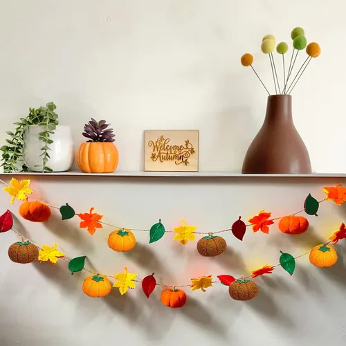 Vista 8 de Guirnalda de calabaza de fieltro, juego de calabaza, decoración de calabaza, guirnalda de otoño, festiva de temporada para interiores y exteriores