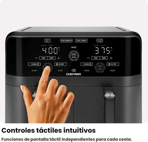 Vista 7 de Chefman Freidora de Aire de Doble Canasta de 6 Cuartos - Pantalla Táctil Digital, Smart Sync Finish, Hi-Fry, Apagado Automático, 2 Canastas de Freír