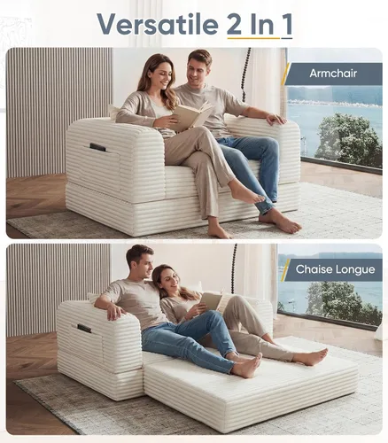 Vista 4 de Sillón versátil 2 en 1 sin hueso, tumbona para interiores, sillas convertibles, sofá cama, sofá cama plegable de gran tamaño, cómodo sofá futón