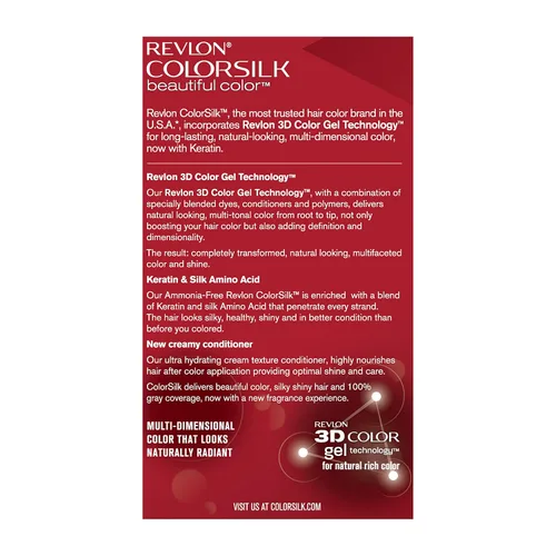 Vista 10 de Revlon Color Permanente para el Cabello, Tinte Permanente para el Cabello, Colorsilk con Cobertura 100% de Canas, Sin Amoníaco, Queratina