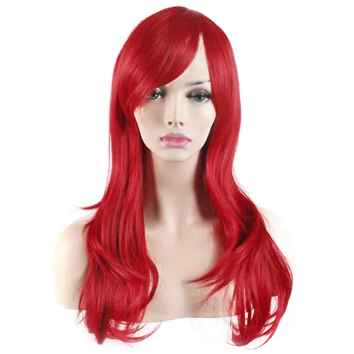Vista 3 de Peluca de cosplay para mujeres con gorra, peluca de 28in largo y ondulado resistente al calor de AKStor, Rojo
