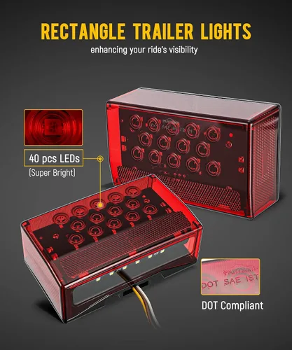 Vista 2 de Partsam - Kit de luces traseras LED rectangulares combinadas de 6", 12V, sumergibles, selladas, rojas, para remolque de barco, luz de freno