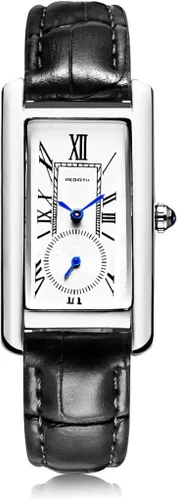 Vista 14 de Reloj de cuarzo para mujer Carlien, elegante reloj de vestir rectangular con correa de cuero y corona de cristal azul Rosa Negro