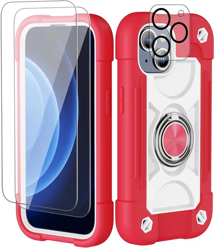 Vista 146 de Funda para iPhone 11 de 6.1 pulgadas con soporte de anillo, con 2 protectores de pantalla de vidrio, resistente a los golpes, resistente a