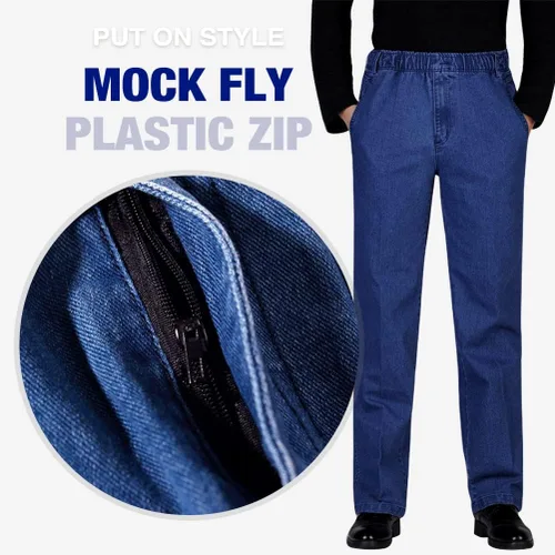 Vista 3 de IDEALSANXUN Pantalones de mezclilla de ajuste holgado con cintura elástica para hombre