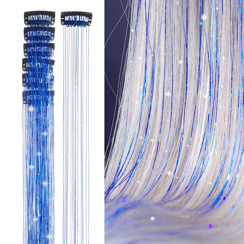 Vista 8 de Extensiones de oropel para el cabello con clip Bronce con reflejos para el cabello 52 cm 6 piezas, cabello de hada multicolor, oropel sintético