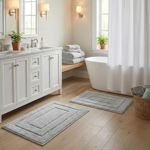 Vista 15 de GRANNY SAYS Juego de 2 alfombras de baño suaves para baño, alfombras de baño antideslizantes y lavables, alfombras de baño absorbentes para bañera