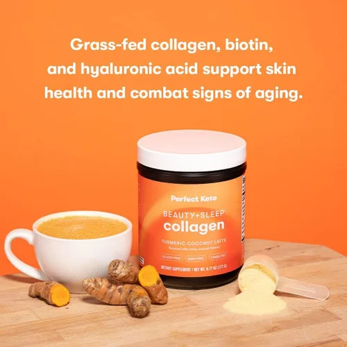 Vista 6 de Perfect Keto Beauty + Sleep - Proteína en polvo de péptidos de colágeno alimentados con hierba con ashwagandha, magnesio, biotina, ácido
