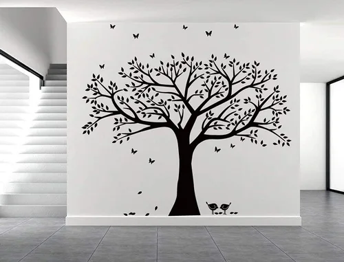 Vista 3 de Calcomanías de pared de árbol genealógico gigante, calcomanías de pájaro, calcomanías de ramas para pared de sala de estar, guardería, decoración