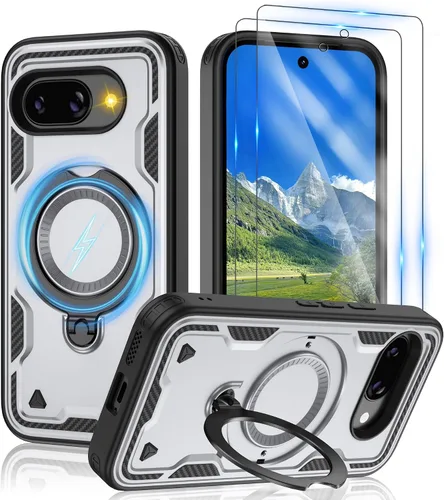 Vista 8 de Gritup fro Funda para Google Pixel 9A, funda protectora magnética de grado militar compatible con Mag-Safe, 2 protectores de pantalla HD, soporte