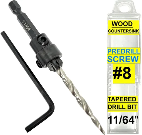Vista 42 de FTG USA Juego de 3 brocas avellanadoras ajustables para madera #4 (7/64 pulgadas) con broca cónica para carpintería
