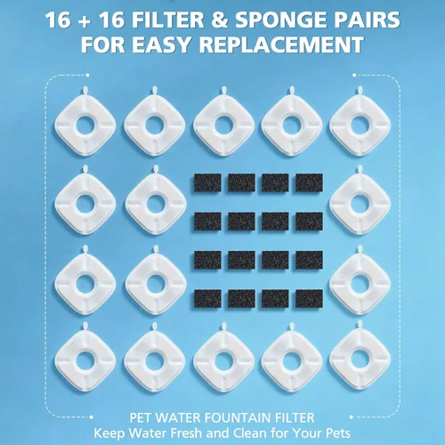 Vista 9 de Paquete de 32 filtros de fuente para mascotas para Veken 95oz/2.8L, 67oz, 85oz, 135oz fuentes de agua para perros y gatos, incluye 16 piezas