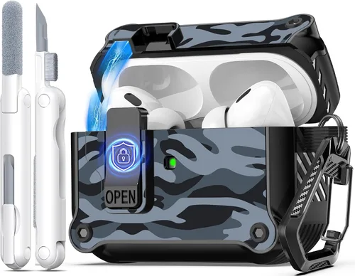Vista 177 de R-fun Funda de carga compatible con AirPods de 2ª generación 2019, 1ª generación 2016, protección completa contra caídas, tapa desplegable