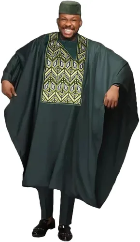 Vista 7 de HD Ropa Africana para Hombre Agbada con Bordado, Conjunto de Camiseta y Pantalón Dashiki 3 Piezas Blanco-g