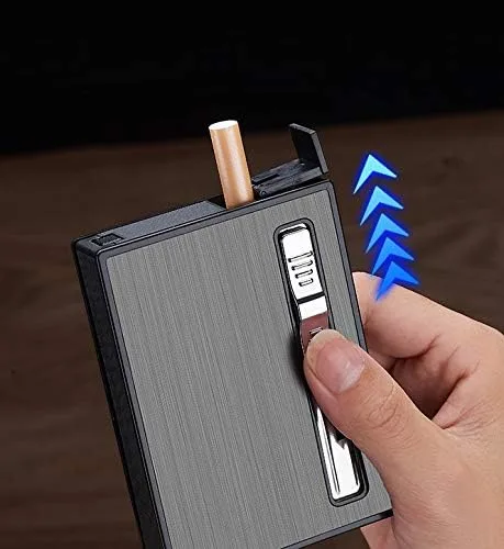 Vista 6 de Estuche para cigarrillos con encendedor incorporado, resistente al viento, recargable, soplete de chorro de butano, encendedor de expulsión