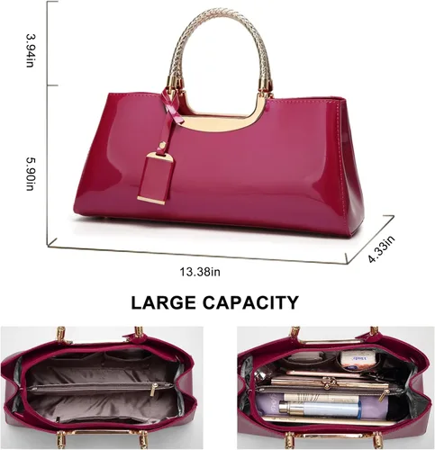 Vista 4 de jessie Bolso de hombro estructurado de piel de charol para mujer, bolsa cruzada con asa superior