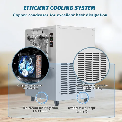 Vista 4 de Máquina comercial para hacer helados duros, 1400 W, 110 V, 3 a 4 galones por hora, máquina de helado de gelato con panel LED de limpieza automática