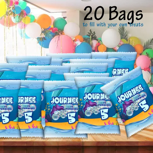 Vista 4 de Bolsas de intercambio personalizadas con tema de sirena para niños y adultos, para fiestas personalizadas con nombre y edad (20 fundas de bolsa)