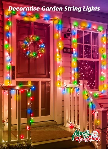 Vista 7 de Brightown - Paquete de 2 luces solares de Navidad en tira para exteriores, total 44 metros, 400 LED, luces de hadas parpadeantes impermeables con 8