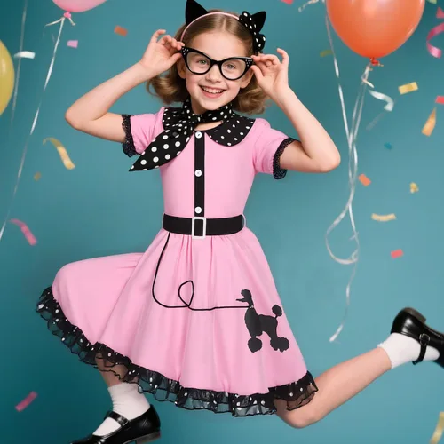 Vista 4 de 50s Costumes for Girls 50s Poodle Dress with Polka-Dot Printed Scarf for Kids Halloween Costume