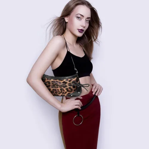Vista 6 de Fashionable Genuine Leather Crossbody Bag, Leopard Print Shoulder Purse, Vintage Chic for Various Occasions