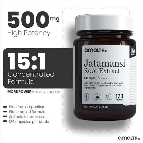 Vista 3 de AMALTH Cápsulas Jatamansi de 500 mg Suplemento de extracto de raíz de Jatamansi Cápsulas de Nardostachys Jatamansi Fórmula de extracto de raíz