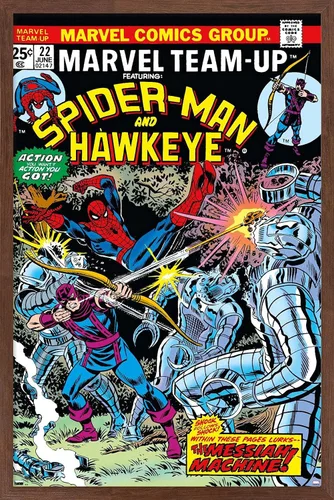 Vista 10 de Trends International Marvel Comics - Póster de pared de Hawkeye y Spider-Man, 22.4 pulgadas de largo x 14.7 pulgadas, versión enmarcada de madera