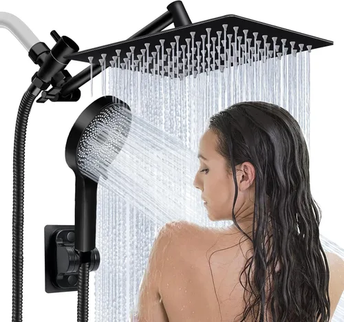 Vista 12 de Cabezal de ducha, cabezal de ducha de lluvia de 8" con combo de rociador de mano y brazo de extensión ajustable/regulador de flujo de 3 vías/sistema